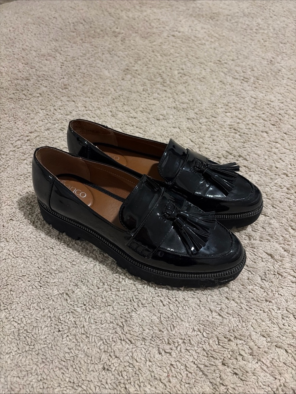 Womens Franco Sarto Brody Lug Sole Loafers Flats Shoes Size 8.5 Black Patent